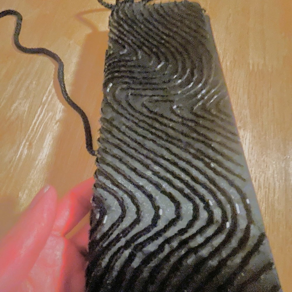 Vintage Sleek Formal black clutch - elegant beaded pattern.